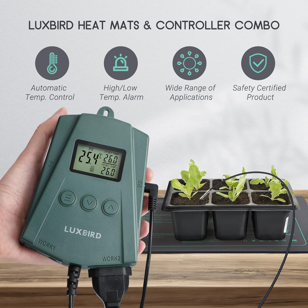 Luxbird Sämling-Heizmatte mit Thermostatregler, IP67 Wasserdicht 10"x20.75" Wärmematte für Pflanzen