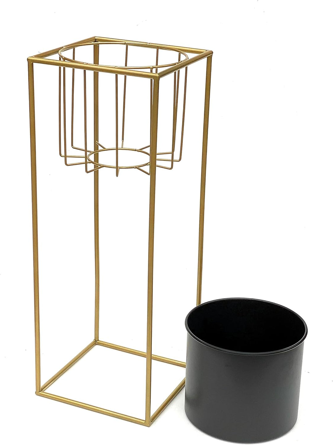 DanDiBo Blumenhocker mit Topf Metall Gold Schwarz Eckig L 70 cm Blumenständer 96035 Blumensäule Mode