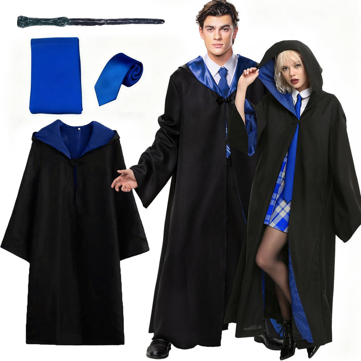 Kitimi Magic Robe, Umhang,4PCS Zauberer Cosplay Kostüm für Erwachsene,with Cape,Magic Wand,Glasses,S