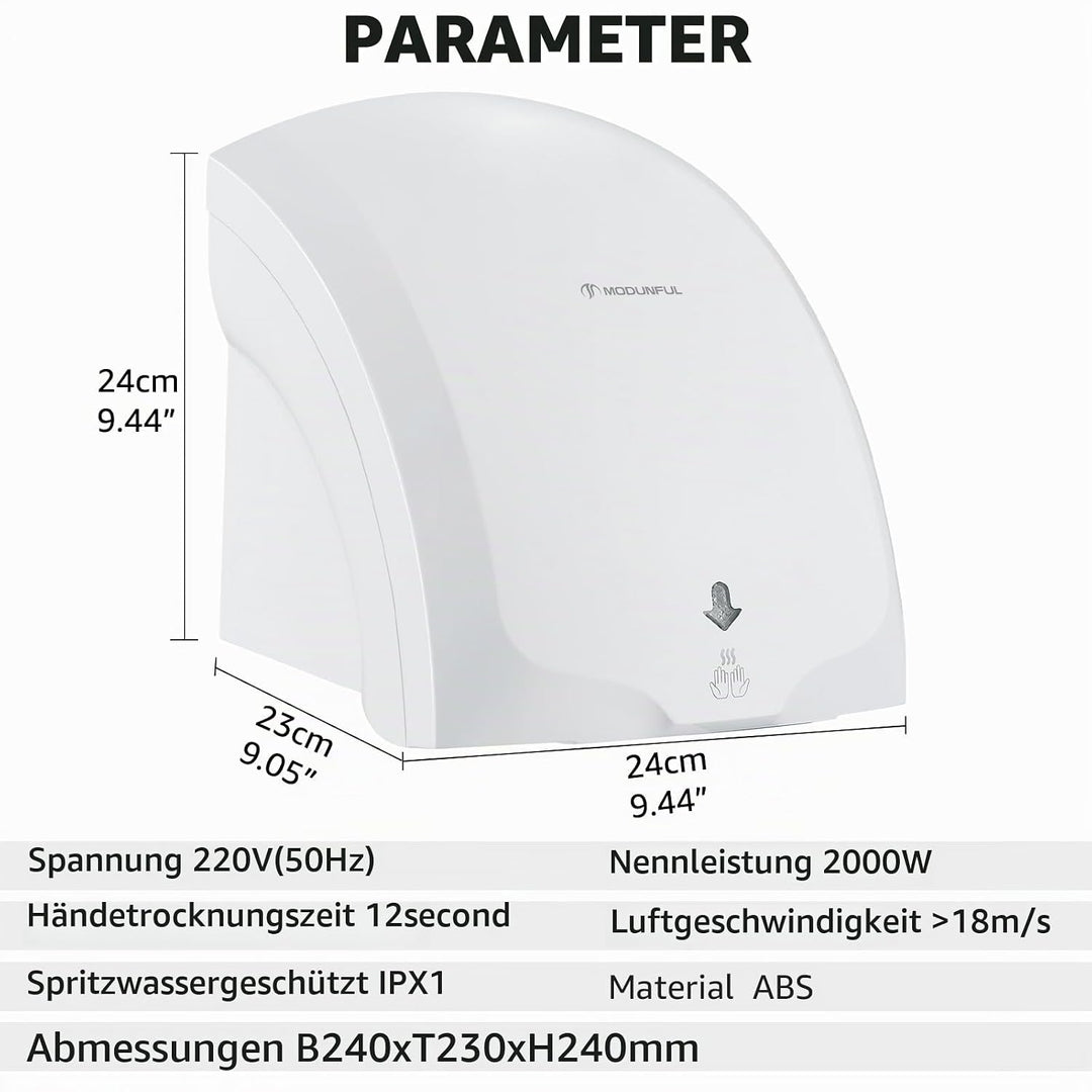 Modunful Automatischer Handtrockner Infrarotsensor Handtrockner für Badezimmer zu Hause, Extra Leise