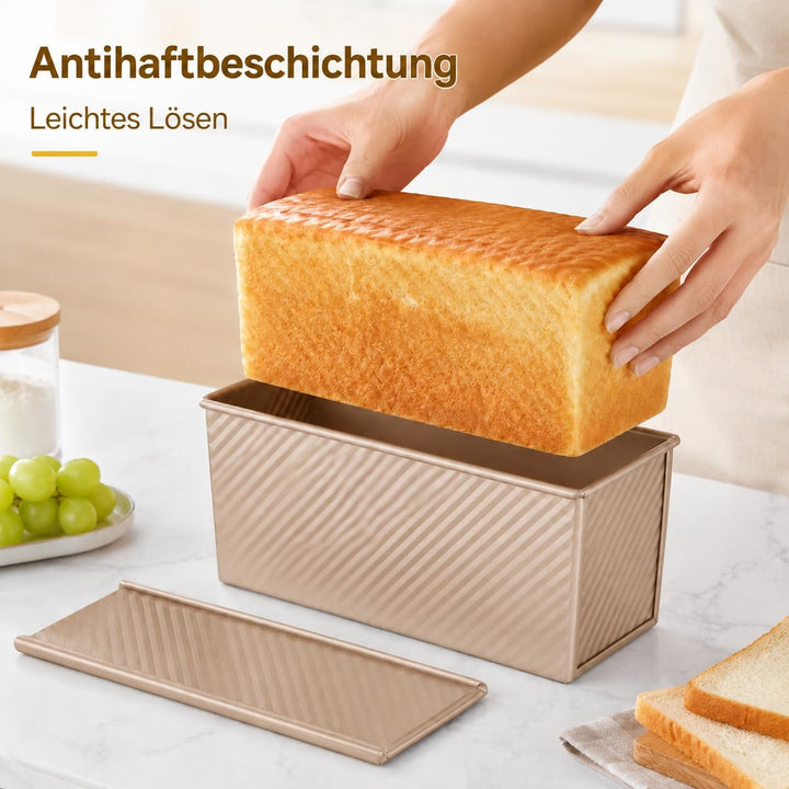 CANDeal Für 1000g Teig Toast Brot Backform Gebäck Kuchen Brotbackform Mold Backform mit Deckel(Gold-