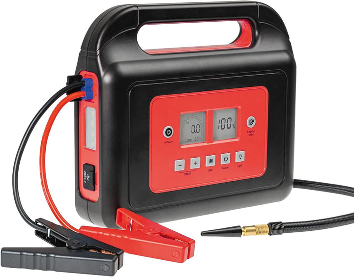 WALTER Li-Ion Starthilfegerät mit Kompressor, 800A Starthilfeleistung, 10.000mAh Akku, USB3.0 und US