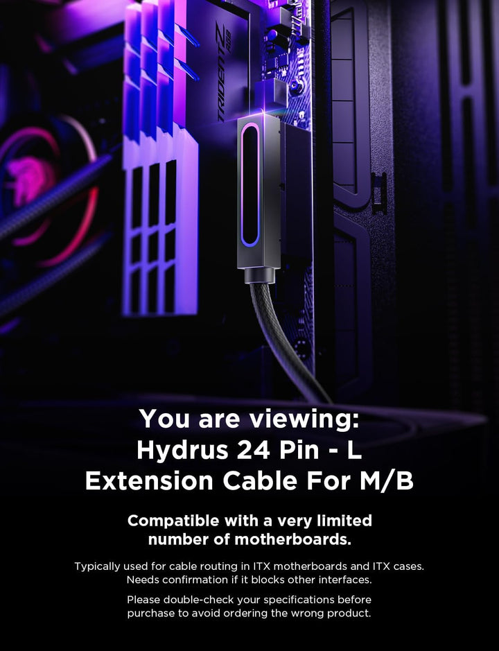 AsiaHorse Hydrus 24Pin PSU Kabelverlängerung L, PC 24 Pin Sleeved Cable für 24 Pin ATX [18AWG] Netzt