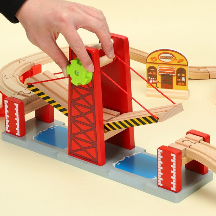 ibasenice Holz-Zugbrücke Hebebrücke Für Eisenbahnspielzeug Kompatibel Mit Holzeisenbahn Schienen Set