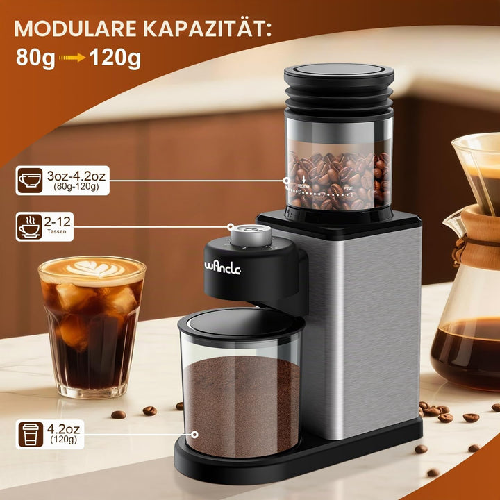 Wancle Elektrische Kaffeemühle mit Kegelmahlwerk - 25 einstellbare Mahlgrade für Espresso/French Pre