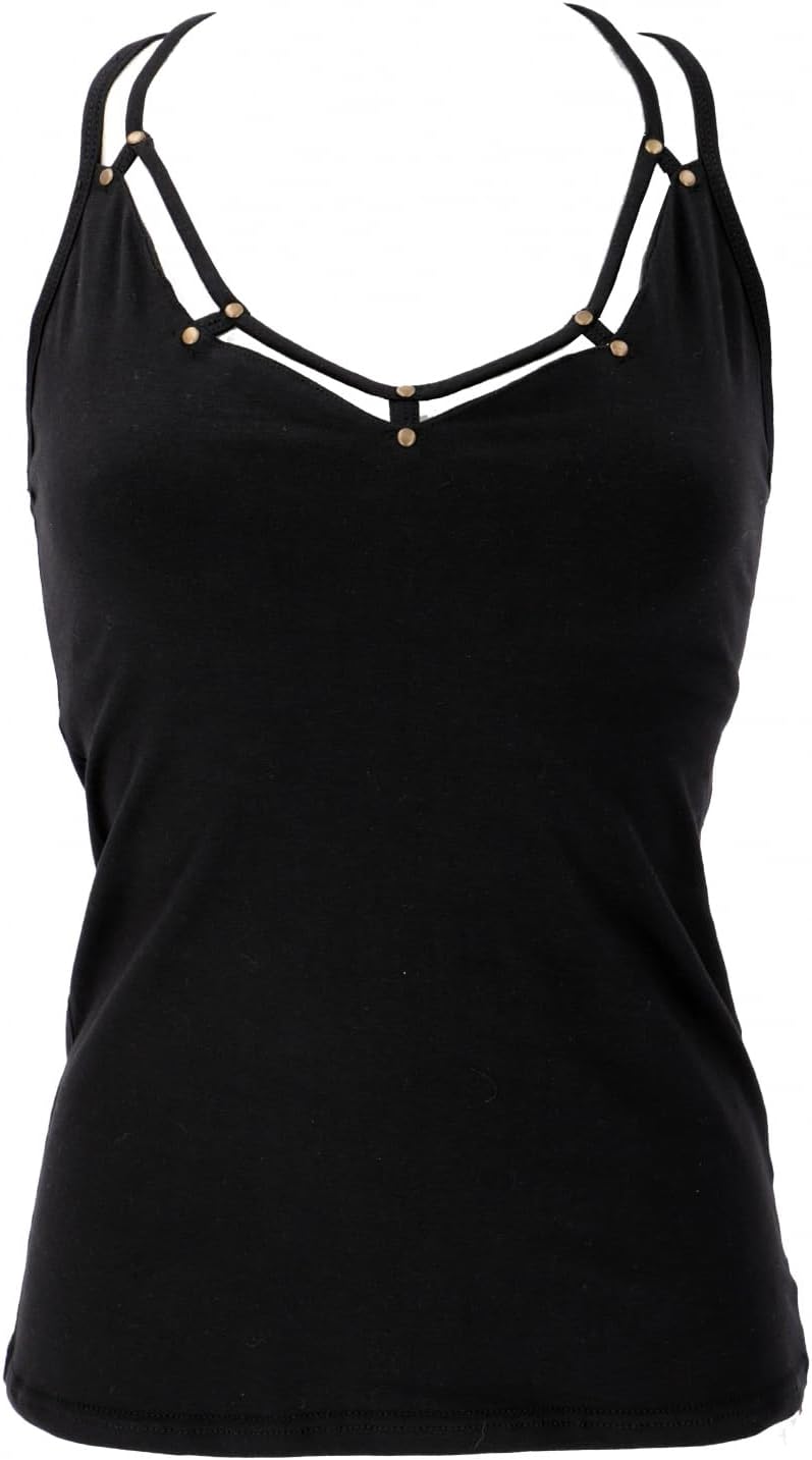 GURU SHOP Goa Psytrance Top, Pixi Top, Top, Damen, Baumwolle 36 Schwarz, 36 Schwarz