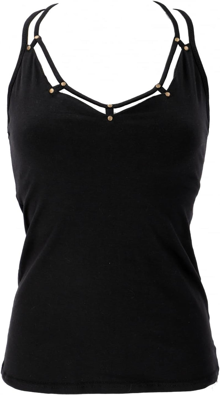 GURU SHOP Goa Psytrance Top, Pixi Top, Top, Damen, Baumwolle 36 Schwarz, 36 Schwarz