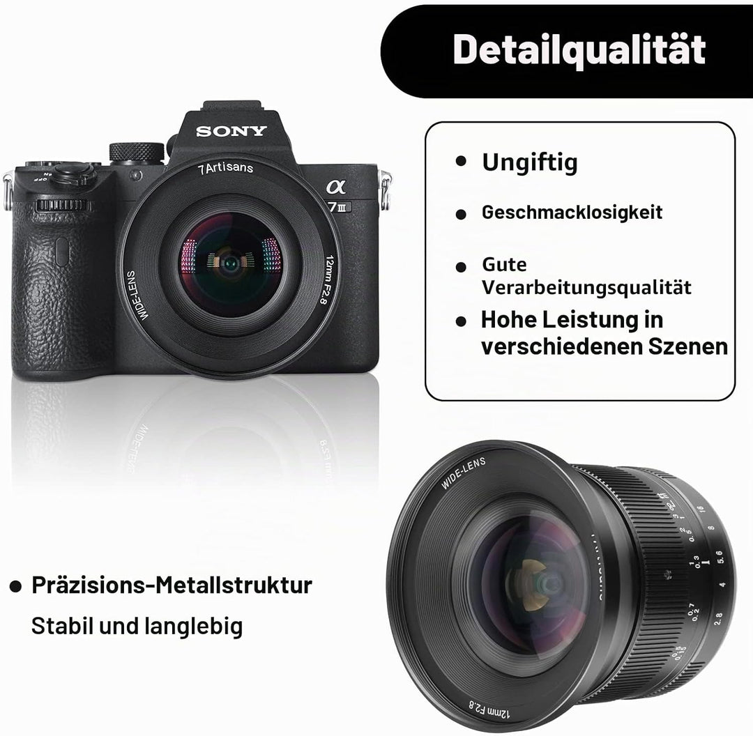 7artisans 12 mm F2.8 Mark Ⅱ Ultra-Weitwinkel APS-C Manueller Fokus Prime Objektiv kompatibel für Son