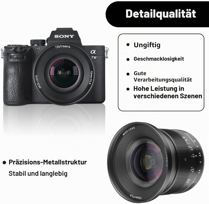 7artisans 12 mm F2.8 Mark Ⅱ Ultra-Weitwinkel APS-C Manueller Fokus Prime Objektiv kompatibel für Son