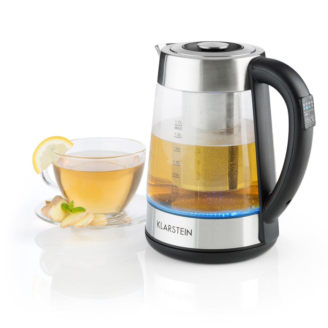 Klarstein Ostfriese - Wasserkocher, Teekocher, herausnehmbares Teesieb, 1,7 Liter, 2200 W, 4 einstel