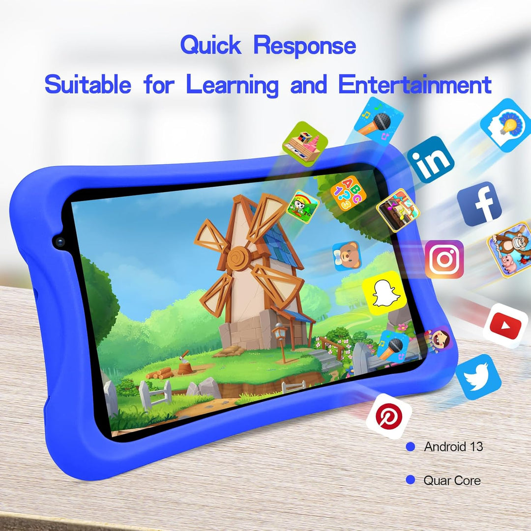 PRITOM Android 10, 8 Zoll Kinder-Tablet, Kindersicherung, Kinder-App, Quad-Core-Prozessor, 2 GB RAM,