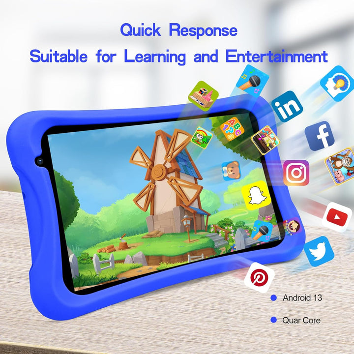 PRITOM Android 10, 8 Zoll Kinder-Tablet, Kindersicherung, Kinder-App, Quad-Core-Prozessor, 2 GB RAM,