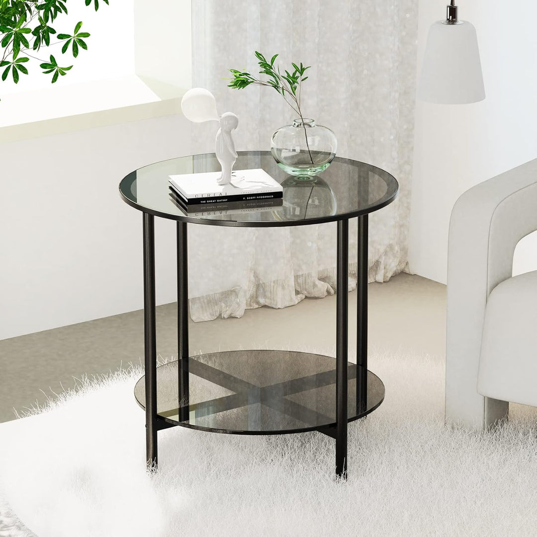 Artloge Couchtisch Rund Glas Beistelltisch: 2-Ablagen Sofatisch - Stabil Wohnzimmertisch - Gross Tis