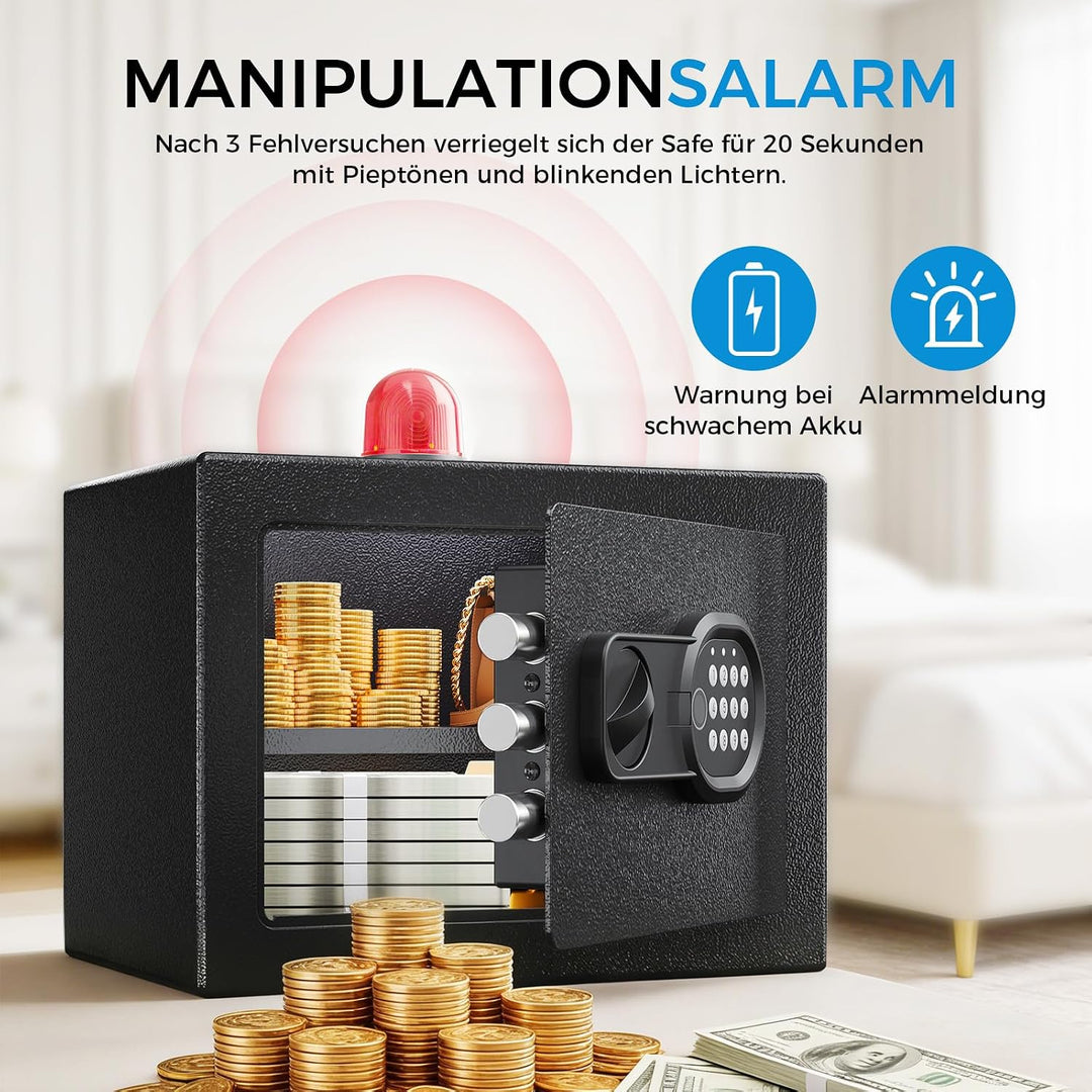 GTPLAYER Tresor für Zuhause, Feuerfester Wasserdichter Mini Sicherheitstresor mit Fingerabdruck, Zah