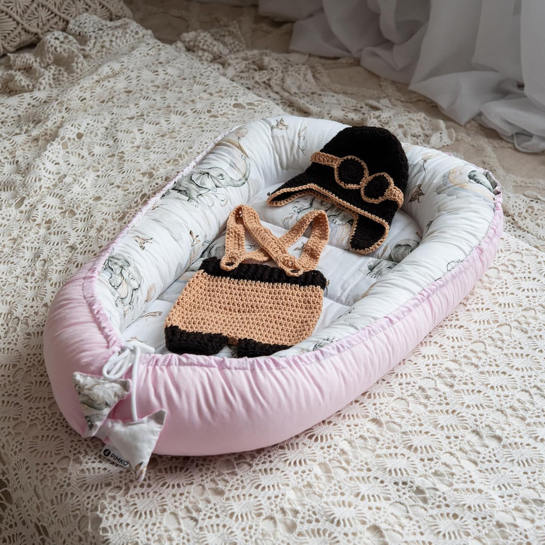 PIMKO Pink Babynest Babynestchen für Baby Kuschelnest 2-seitig Babykokon für Säuglinge und Neugebore