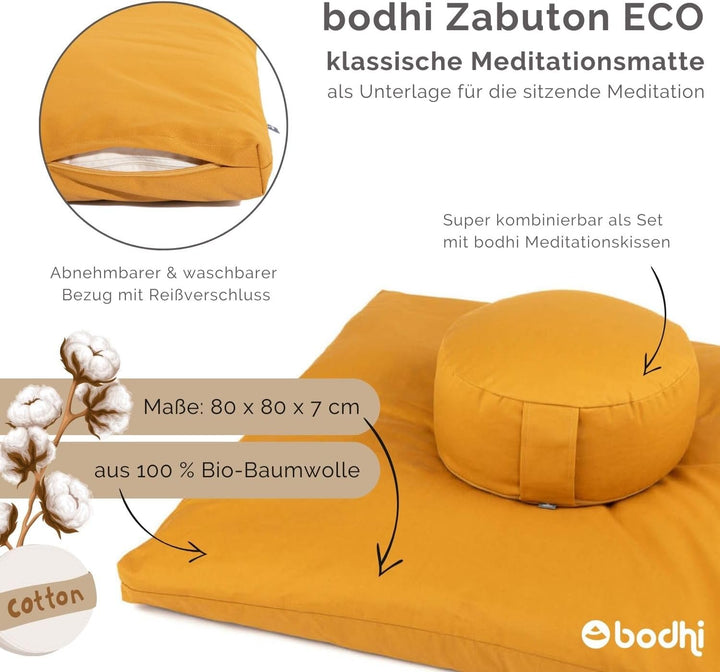 Bodhi Meditationsmatte ZABUTON | ECO Serie | Klassische Yoga Matte mit abnehmbarem Bezug aus 100% Bi