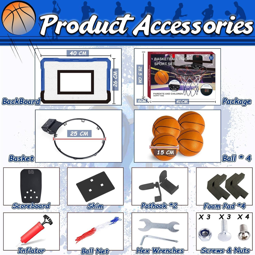TEUVO Mini Basketballkorb Indoor Kinder mit 4 Ball, Tür Basketballkorb für Zimmer & Büro & Elektroni