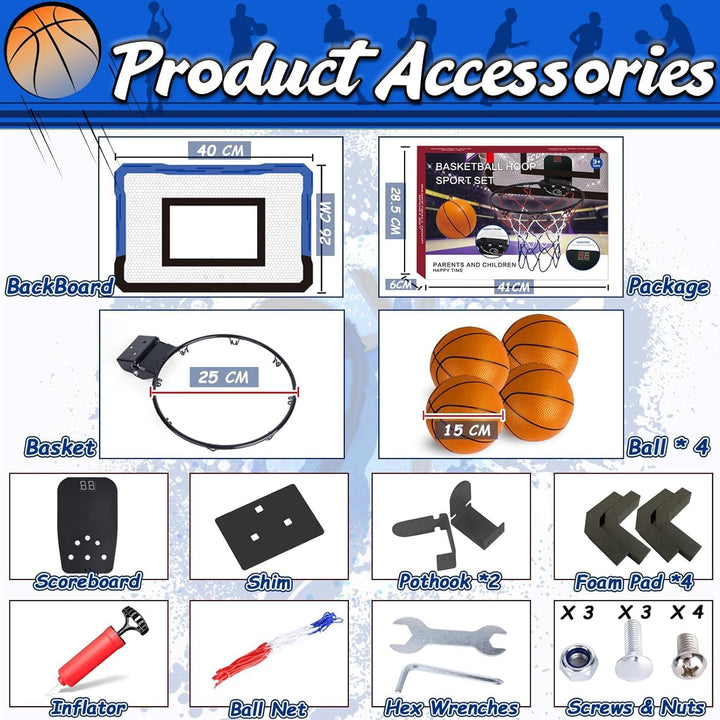 TEUVO Mini Basketballkorb Indoor Kinder mit 4 Ball, Tür Basketballkorb für Zimmer & Büro & Elektroni
