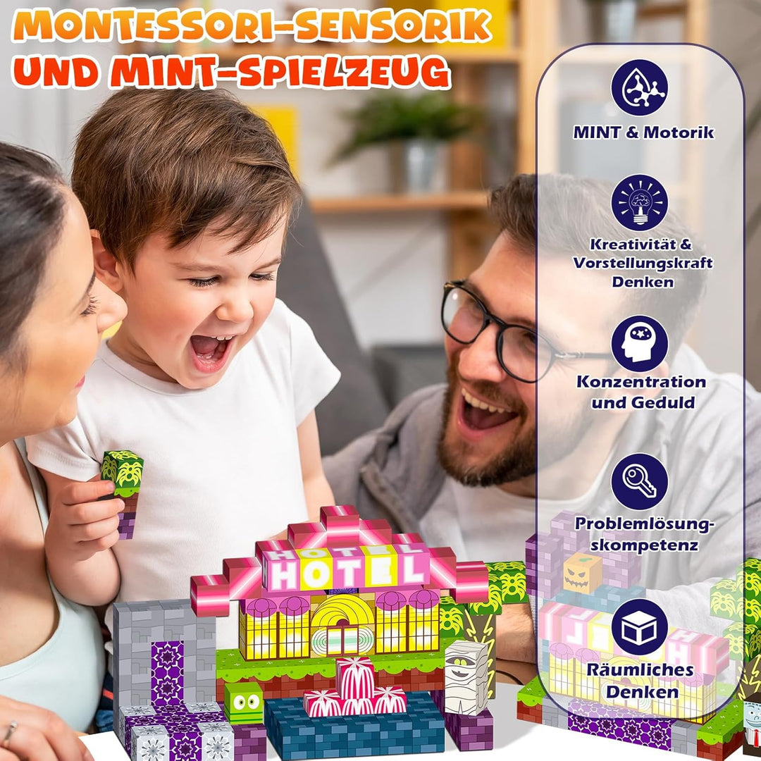 140 Stück Magnetische Bausteine für Kinder,Magnetspielzeug Baue Mine Magnet Welt DIY Set,Magnet Baus