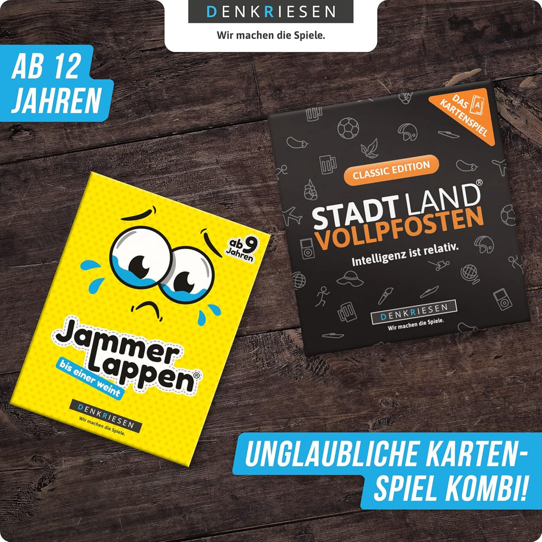 DENKRIESEN Family Pack - JAMMERLAPPEN + Stadt-Land VOLLPFOSTEN Kartenspiel - Classic Edition | Famil