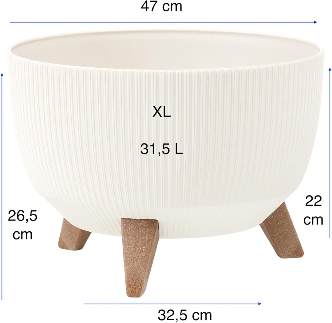 MELTOM Blumentopf Schale mit Füssen Einsatz Kräutertopf Übertopf Pflanzschale Eco Recycled (Creme, X