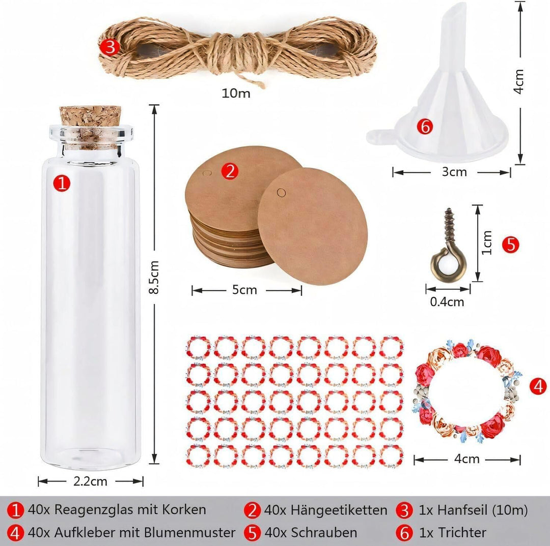 40 Stück 20ml Mini Korkstopfen Glasflaschen,Kleine Reagenzglas mit Korken,Mini Reagenzgläser Kleine
