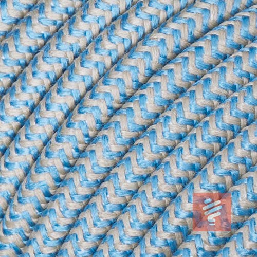 Textilkabel für Lampe, Rundkabel, dreiadrig (3x0.75mm²), Leinen-Blau - 100 Meter 100 Meter Leinen-Bl