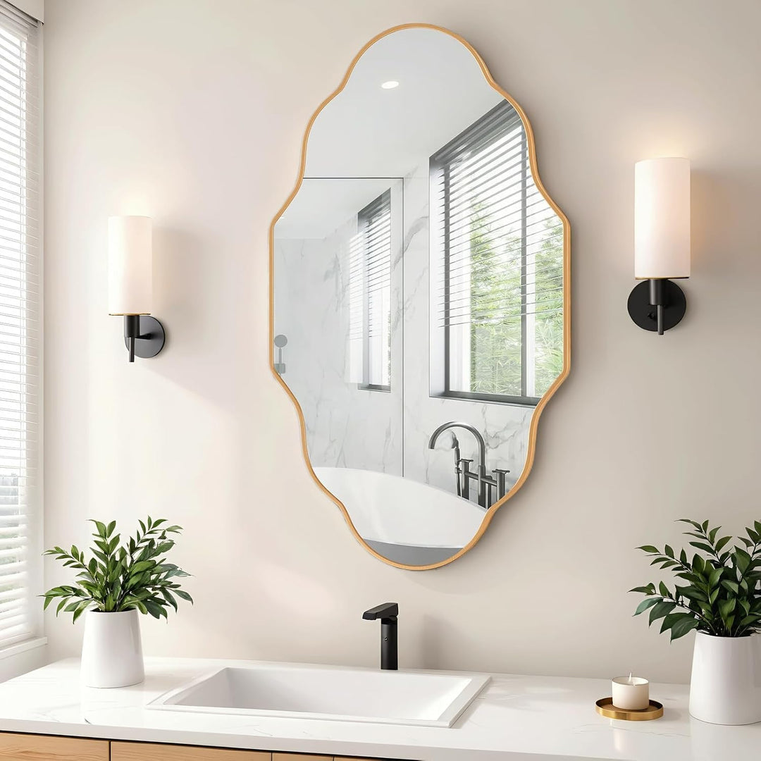 Clevich Spiegel Asymmetrisch 66x116cm Rahmen Alu, HD Glas Wandspiegel, Moderner Dekor-Spiegel, Schla