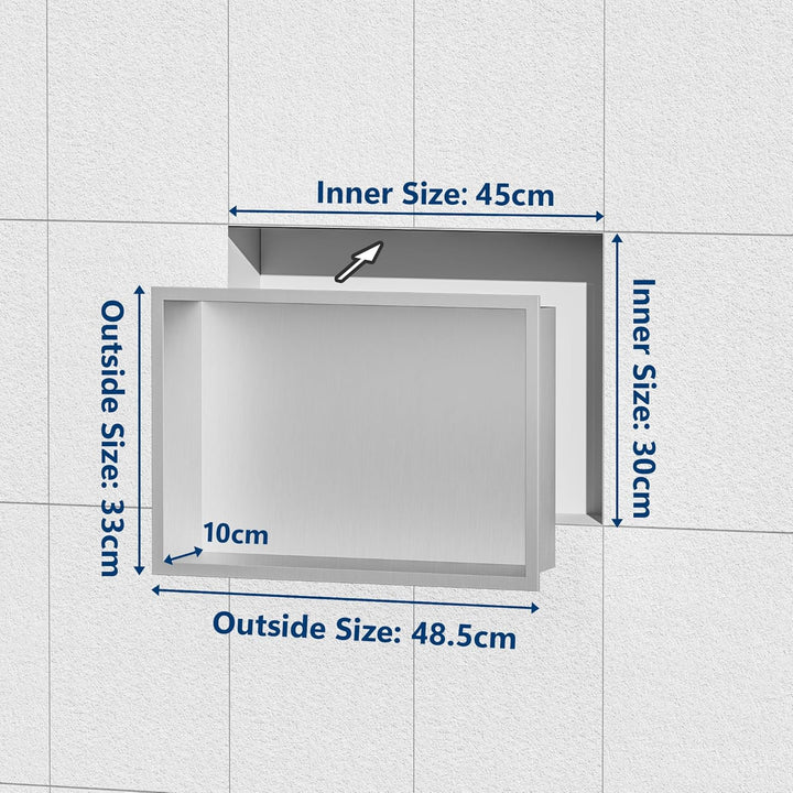 Neodrain Wandnische Dusche Edelstahl Duschnische Einzelregal Lagerung für Badezimmer 45 x 30 cm, Geb