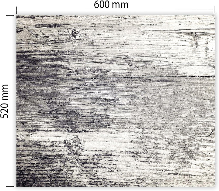 SmartDecoration Herdabdeckplatte Ceranfeldabdeckung aus Glas 60x52 cm Einteilig Motiv "Holz" Grau (1