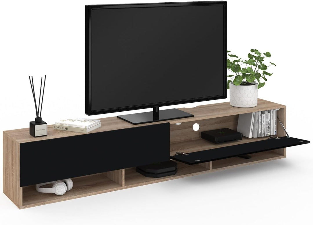 IDMarket - TV-Schrank Elio, 180 cm, 2 Türen, mit Ablage aus Holz und schwarz