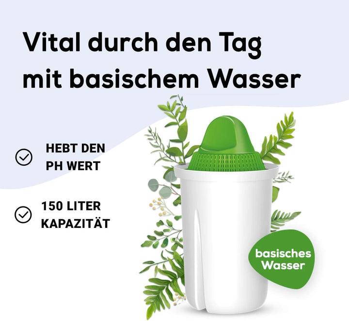 PearlCo 2L Glas Wasserfilter Krug mit 3 alkalischen Filterkartuschen - basisches Wasser durch 5 Stuf