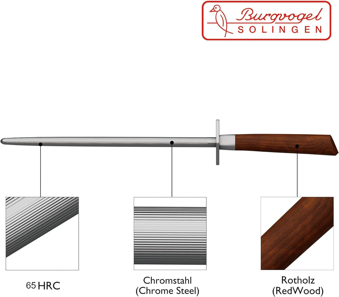 Burgvogel Solingen Natura Line, Wetzstahl rund, 26 cm, rostfrei, Messerschärfer, Made in Germany Bra
