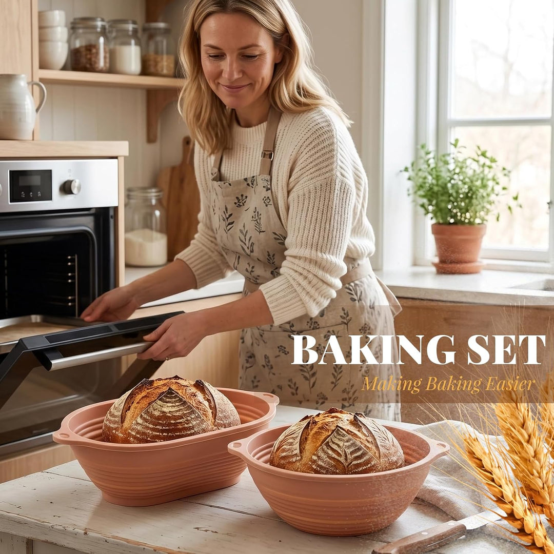 IIRC Sauerteig Starter Set mit Gärkorb Brot – Silikon Gärkörbchen(28,8cm Ovale und 25,8cm Runde) & Z
