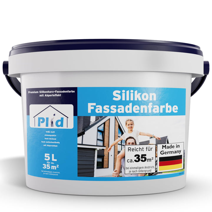 plid® Silikon Fassadenfarbe Weiss Aussen matt 5L - für Beton, Mauerwerk, Kellerwand, Fassade & Socke