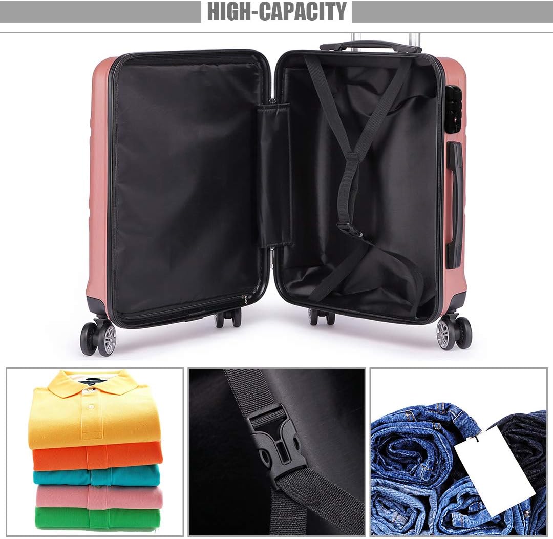 Kono ABS Kabinenkoffer, Hartschale, leicht, 55 cm, Handgepäck mit TSA-Schloss 38 l Rosegold, Rosegol