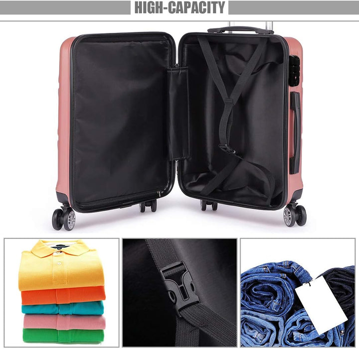Kono ABS Kabinenkoffer, Hartschale, leicht, 55 cm, Handgepäck mit TSA-Schloss 38 l Rosegold, Rosegol