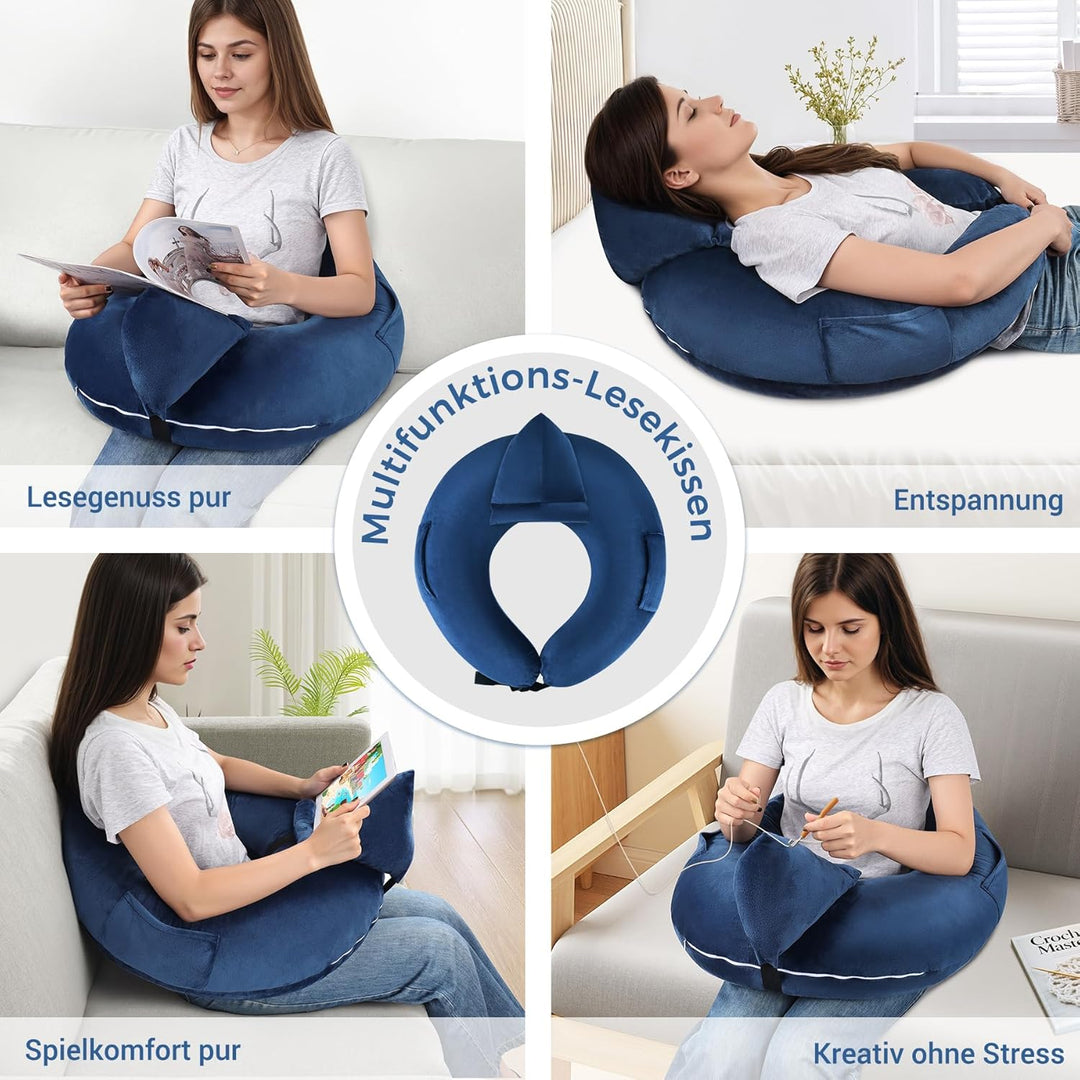 Lesekissen für Gaming, Armlehne Unterstützung Bücherkissen, U-förmiges Lap Kissen mit Seitentasche z