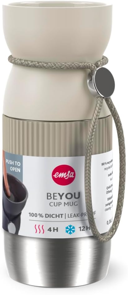 EMSA beYou Cup Mug, Isolier-Trinkbecher, aromatischer Trinkgenuss Hellgrau, Hellgrau