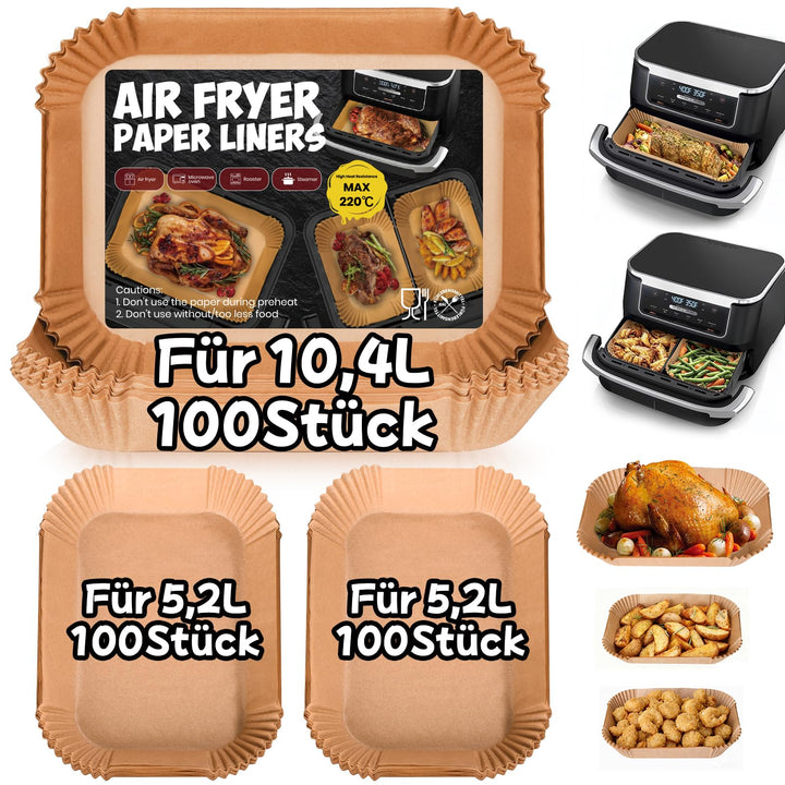 300 Stück Backpapier für Ninja Foodi Flexdrawer 10,4L Heissluftfritteuse Dual Zone, Zubehör für Ninj
