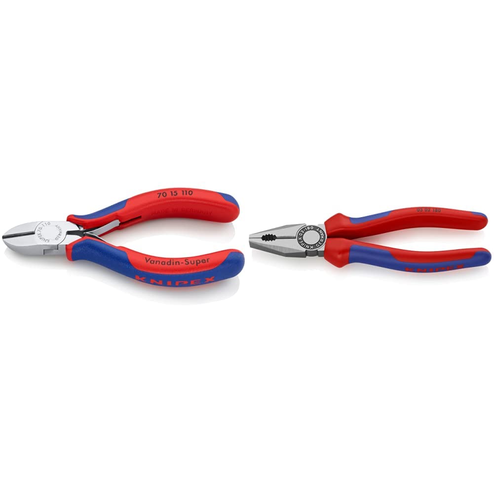 Knipex Seitenschneider verchromt, mit Mehrkomponenten-Hüllen 110 mm 70 15 110 & Kombizange schwarz a