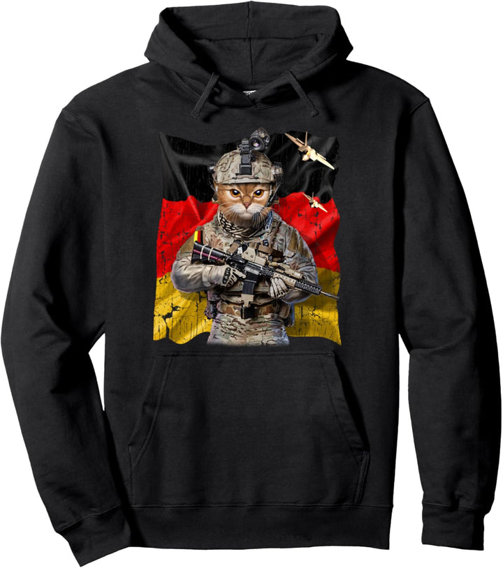 Orange Katze als Infanterist mit deutscher Flagge Pullover Hoodie