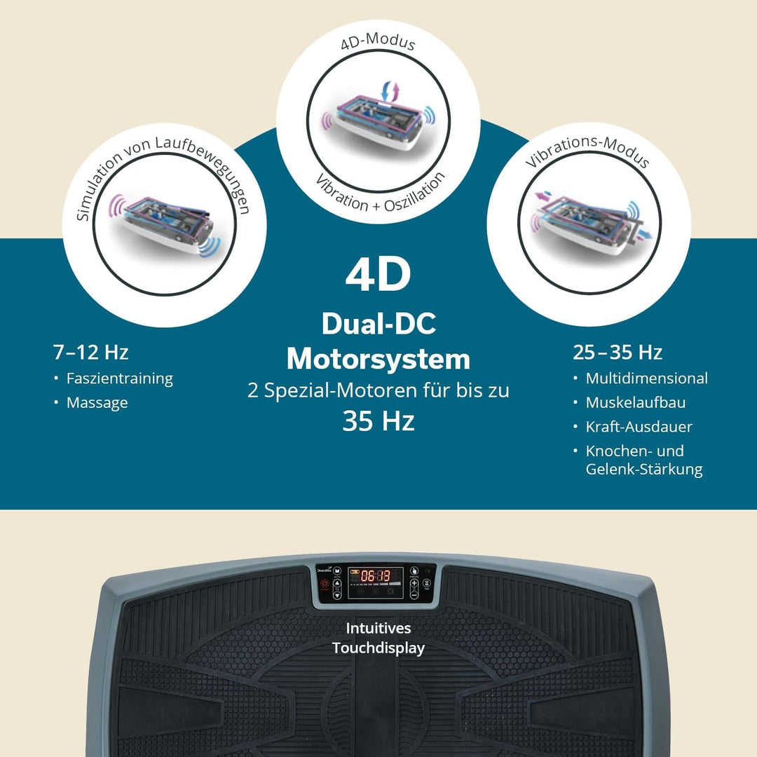 Skandika 4D Vibrationsplatte V2000 Grau | 4D Vibration bis zu 35 Hz, Curved Technology, Bluetooth-La