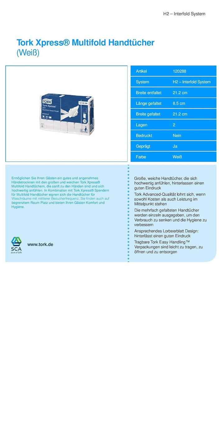 Tork Xpress weiche Multifold Papierhandtücher 120288 - H2 Advanced nachhaltige Falthandtücher für Ha