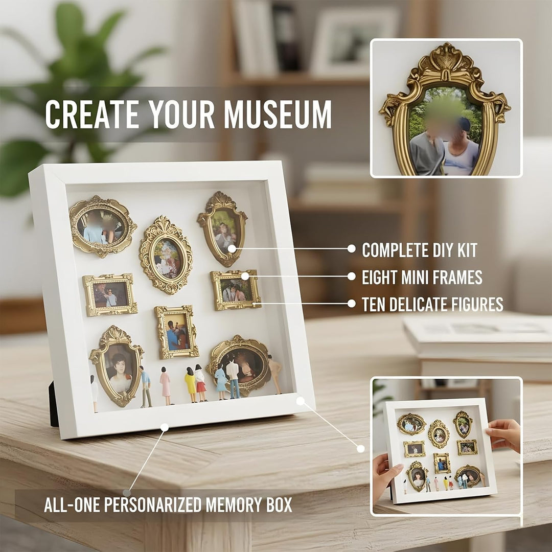 DIY Mini Museum Bilderrahmen, Mini Figuren Menschen Museum Silhouette Box mit Golden Rahmen & LED Li