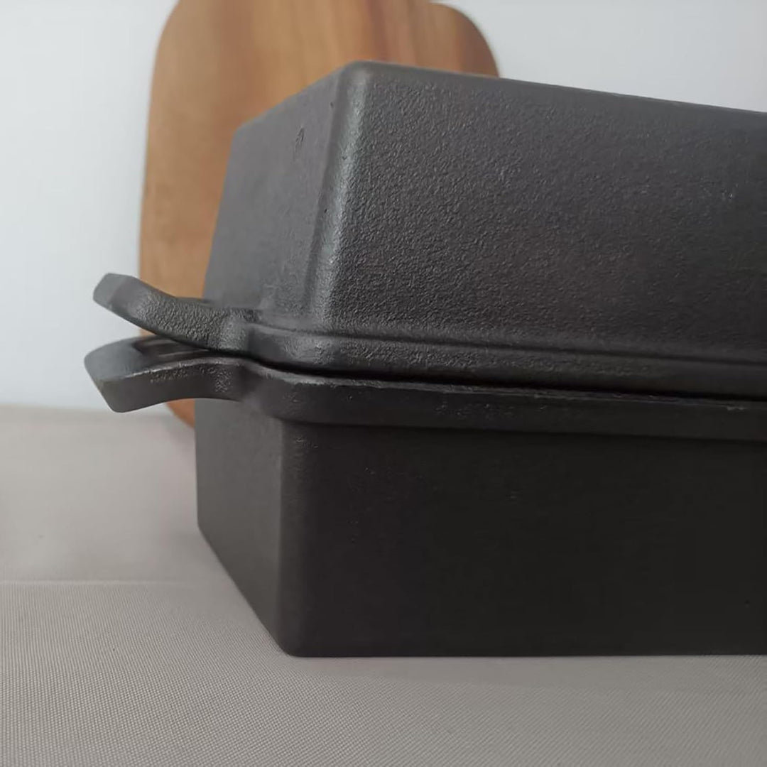 Gusseisen Brotbackform mit Deckel & Antihaft-Silikonmatten, 25x13cm Kastenform für Sauerteig, Toast