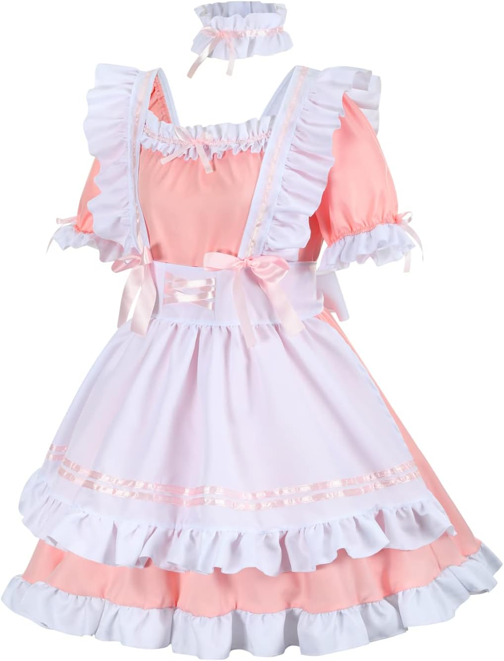 nbe - Niedliches Anime Französisch Dienstmädchenkleid mit 12-TLG. Kuchengarnitur, Herz-Choker-Kostüm