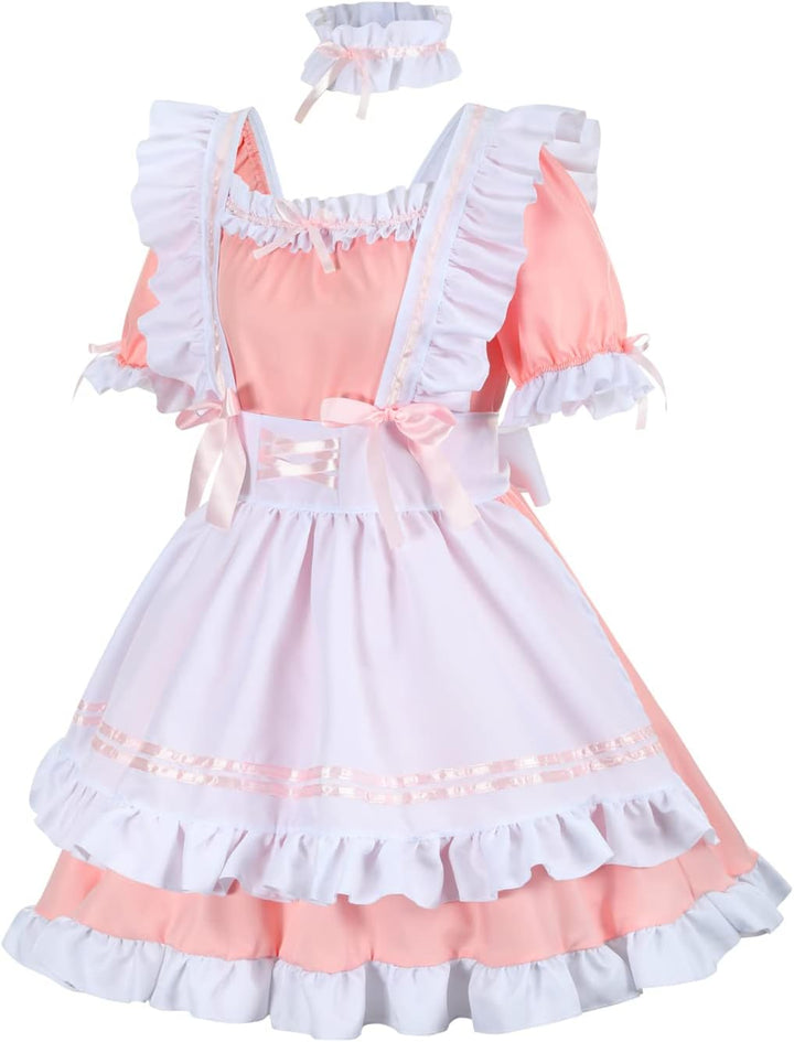 nbe - Niedliches Anime Französisch Dienstmädchenkleid mit 12-TLG. Kuchengarnitur, Herz-Choker-Kostüm