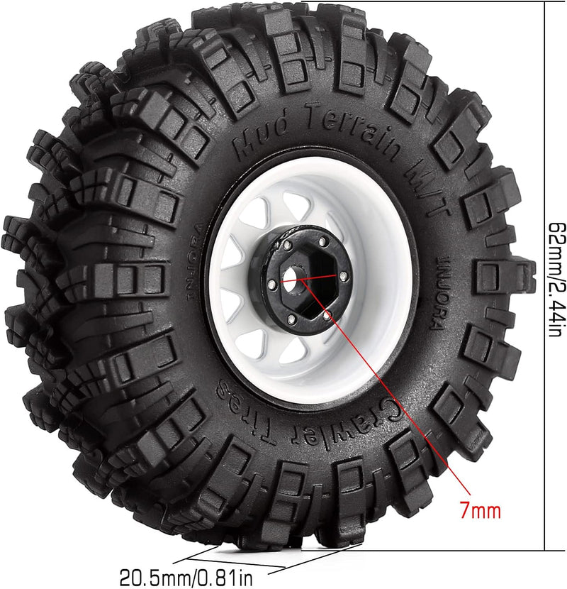 INJORA 1.0 RC Beadlock Rad Schlamm Reifen Set Deep Dish 1,0 Räder Reifen für Axial SCX24 FCX24 FCX18