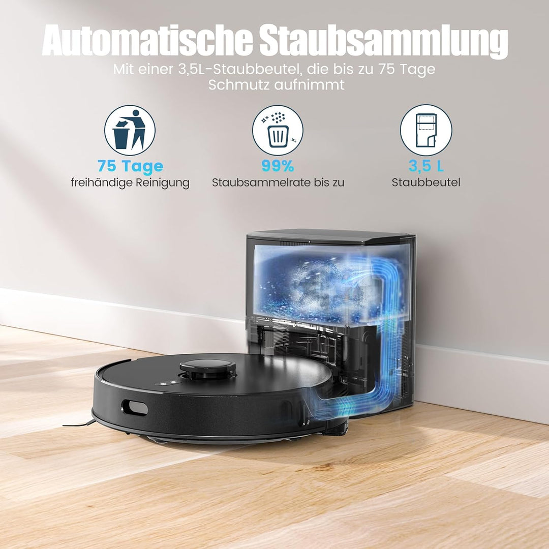 Saugroboter mit Wischfunktion, Staubsauger Roboter mit Absaugstation 3.5L, 8000Pa Saugkraft, LiDAR N